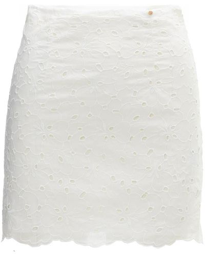 Nissa Embroidered Cotton Skirt - White