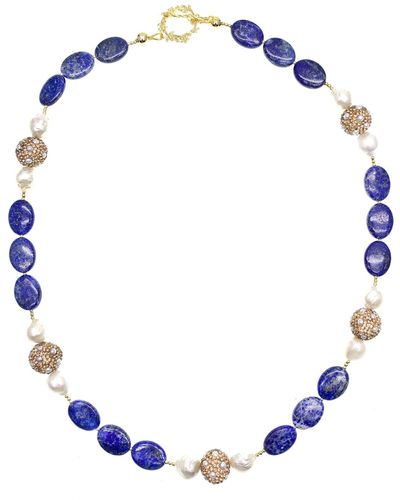 Farra Lapis With Freshwater Pearl With Rhinestone Necklace - Blue