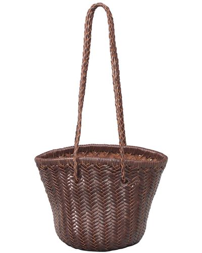 Rimini Woven Leather Beach Bucket Bag - Brown