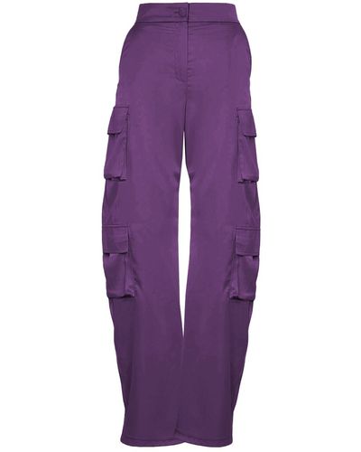 BLUZAT Deep Purple Cargo Pants With Pockets