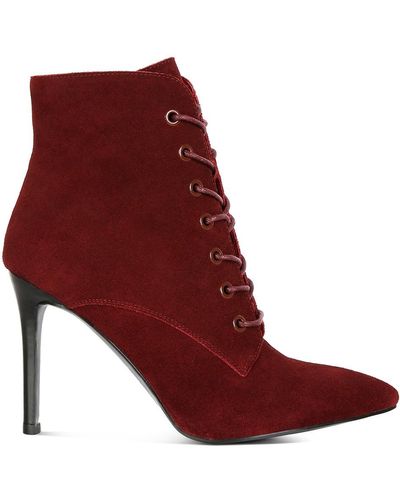 Rag & Co Sulfur Burgundy Suede Leather Stiletto Ankle Boot - Red