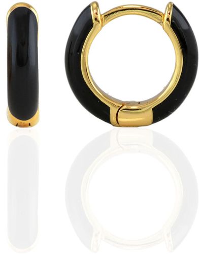 Kris Nations Enamel Hoop Earrings Gold Vermeil - Black