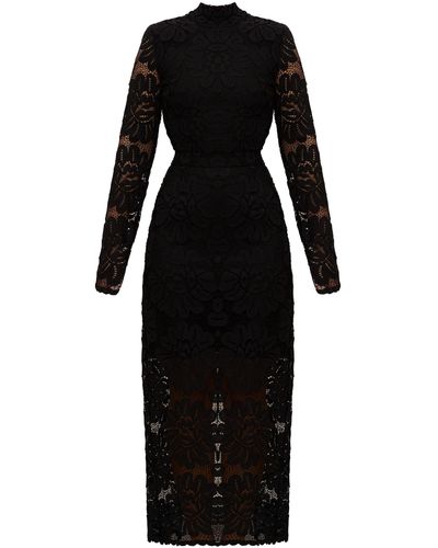 UNDRESS Elena Floral Lace Midi Dress With Open Back - Black