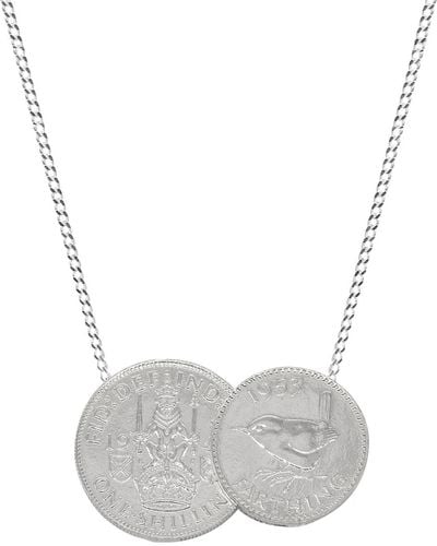 Katie Mullally Scottish & English Double Coin Pendant & Chain In - Gray