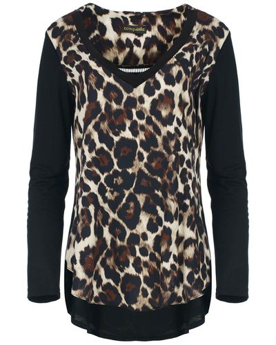 Conquista Chic Animal Print Top With Jersey Back - Black