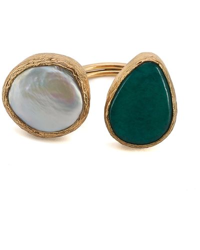 Ebru Jewelry Double Gemstone Pearl & Jade Gaia Ring - Multicolour