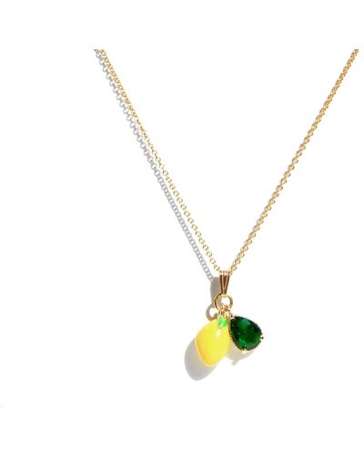 I'MMANY LONDON Fruity Chain Necklace With Enamel And Crystal Pendant Lemon - Metallic
