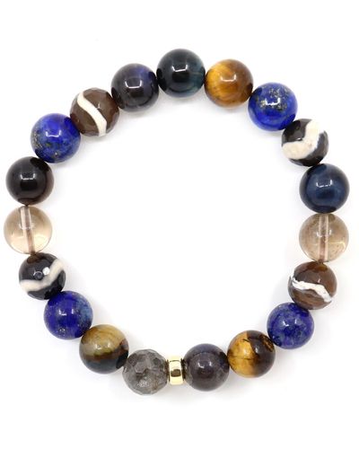 Shar Oke Lapis Lazuli, Smoky Quartz, Tibetan Agate, Labradorite & Tiger's Eye Beaded Bracelet - Blue