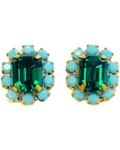The Pink Reef Petite Emerald & Turquoise Stud - Green