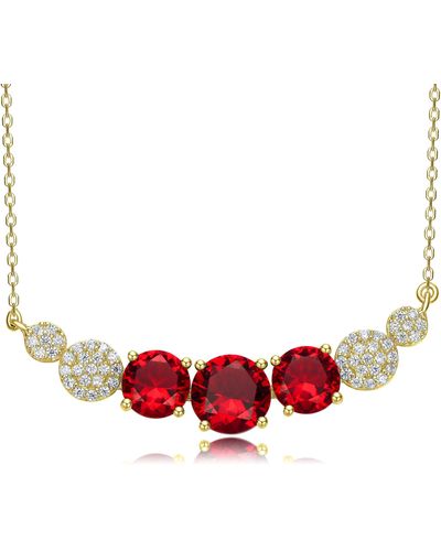 Genevive Jewelry Gorgeous Sterling Silver Gold Plated With Red Cubic Zirconia Bar Necklace