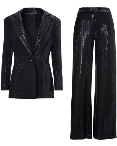 BLUZAT Sequins Suit With Fitted Blazer And Straight Cut Pants - Black