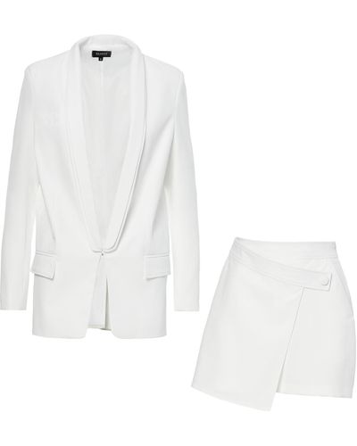 BLUZAT Suit With Oversized Blazer With Double Lapels And Shorts With Skirt - White