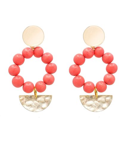 Soli & Sun The Angie Coral Wooden Bead Statement Earrings - Red