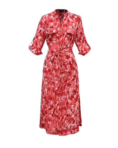 Smart and Joy Classic Shirt Dress With Abstract Print - Red