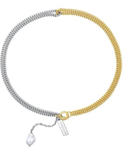 Classicharms Two Tone Chain Baroque Pearl Necklace - Metallic