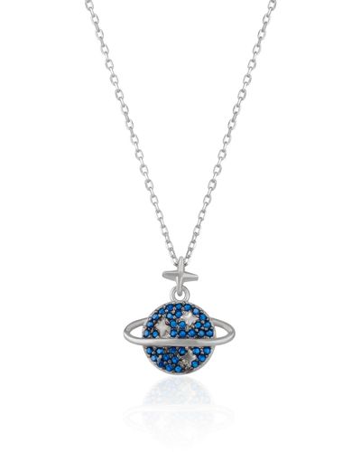 Spero London Navy Blue Jewelled Saturn Necklace Sterling Silver - White