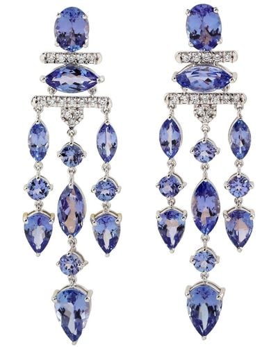 Artisan White Gold Chandelier Earrings Diamond Tanzanite Gemstone Jewelry - Blue
