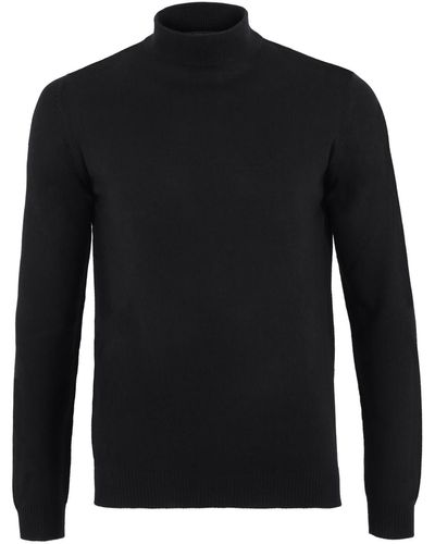 Paul James Knitwear S Extra Fine Merino Wool Mock Turtleneck Shaw Sweater - Black