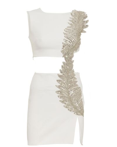 Fickle Hearts Ellie Ecru Mini Dress With Cutouts & Embellishment - White