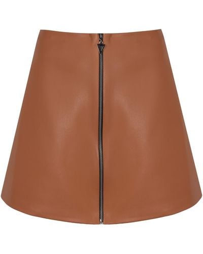 Mirimalist Concrete Leather Mini Skirt - Brown