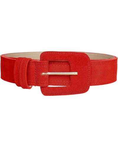 BeltBe Suede Rectangle Buckle Belt - Red