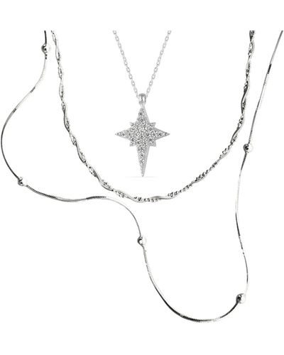 Spero London Necklace Layering Set Beaded Twisted And Northern Starburst Star - White