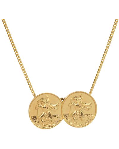 Katie Mullally Double St Christopher Necklace In Yellow Plate - Metallic