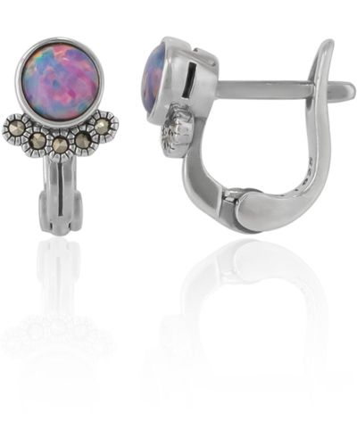 Spero London Sterling Silver High Quality Purple Opal Clip On Earring With Marcasite Jewels - Metallic