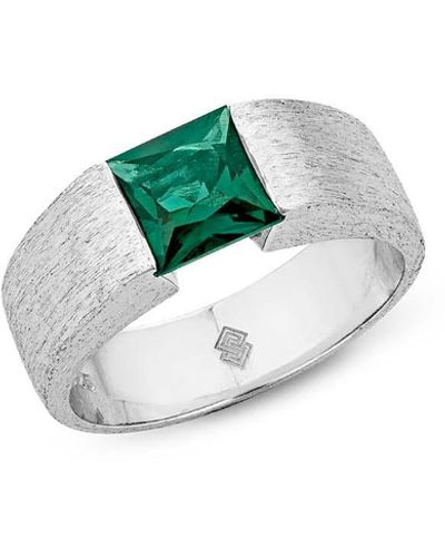 SALLY SKOUFIS Anima Ring With Natural Emerald In Brushed Sterling Silver - Green