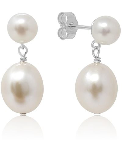 Kiri & Belle Eloise Pearl Stud Drop Sterling Earrings - White