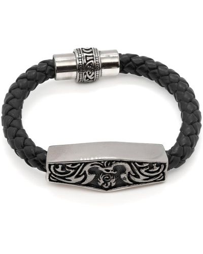 Ebru Jewelry Silver Black Leather Bracelet - Multicolour