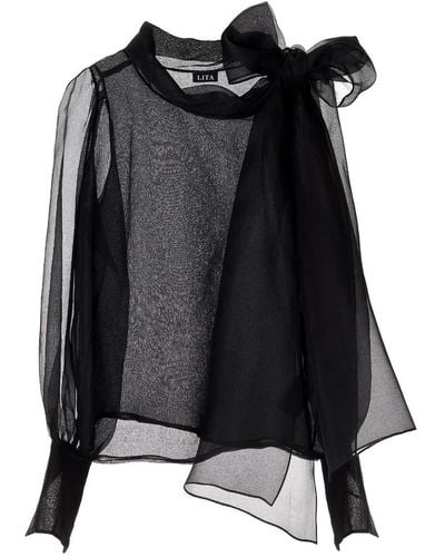 Lita Couture Sheer Organza Blouse - Black