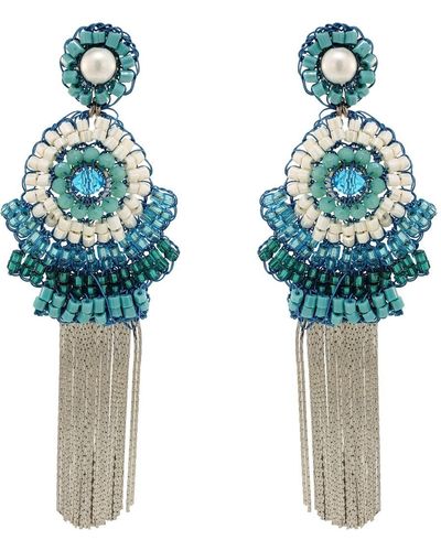 Lavish by Tricia Milaneze Ocean Blue Mix Ripples Fringe Handmade Crochet Earrings
