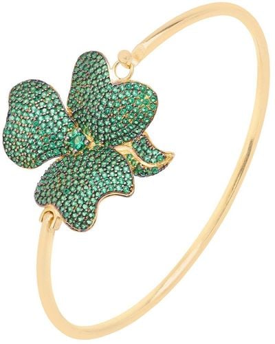LÁTELITA London Flower Large Statement Cuff Bracelet Gold Emerald Green