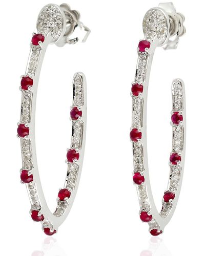 Artisan Hoop Earrings Ruby Topaz 925 Sterling Silver Jewelry - Multicolor