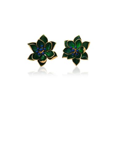 Milou Jewelry Lotus Flower Earrings - Green