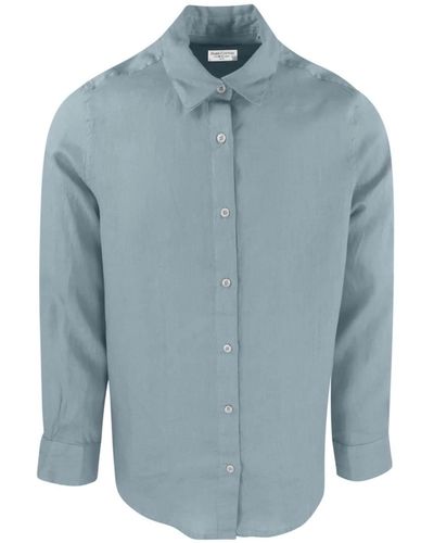 Haris Cotton Linen Basic Long-sleeved Shirt- Harbor Gray - Blue