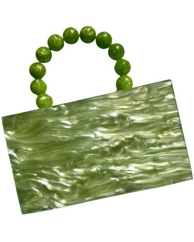CLOSET REHAB Acrylic Party Box Purse In Celery With Beaded Handle - Green