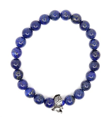 Shar Oke Blue Lapis Lazuli & Sterling Silver Eagle Beaded Bracelet