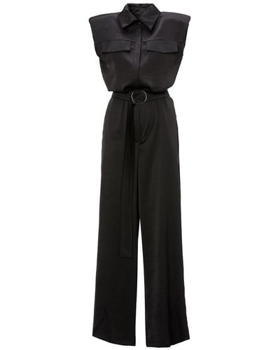 BLUZAT Maxi Jumpsuit With Oversized Shoulders - Black