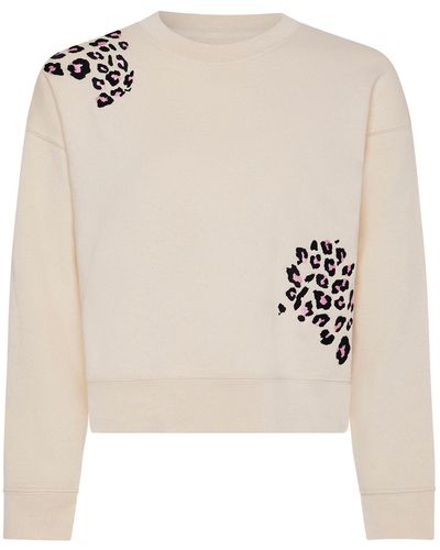 INGMARSON Leopard Embroidered Cropped Sweatshirt Ecru - White