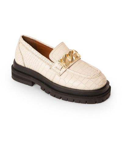 ASRA Feijoa Rice Croc Leather Loafer With Gold Chain - White
