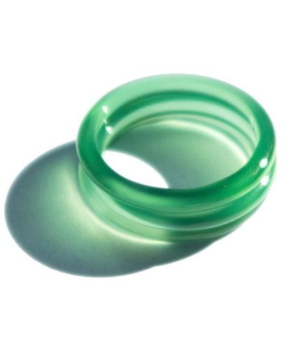 seree Forest Jade Stone Skinny Stacking Rings - Green