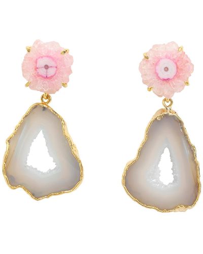 YAA YAA LONDON Blush White Crystal Gemstone Gold 'summer Love' Earrings - Multicolor