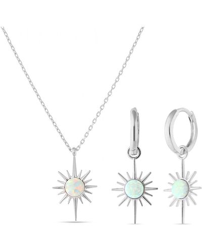 Spero London White Opal Northernstar Sterling Pendant Necklace & Earring Set - Metallic