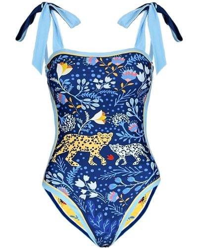 Jessie Zhao New York Amazon Rainforest Reversible One Piece Swimsuit - Blue