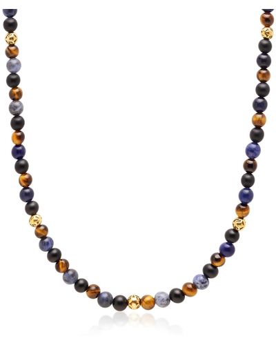 Nialaya Beaded Necklace With Dumortierite, Brown Tiger Eye, And Gold