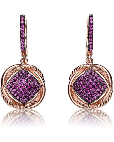 Genevive Jewelry Rose And Black Plated Sterling Silver Cubic Zirconia Dangling Earrings - Pink