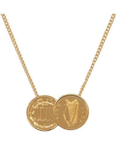 Katie Mullally American Irish Double Coin Necklace Yellow Plated - Metallic