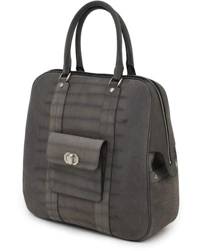 Julia Allert Croco Texture Leather Tote Handbag Large - Black